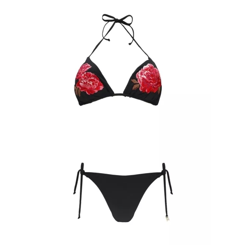 Fisico Floral Embroidery Black Bikini Black 