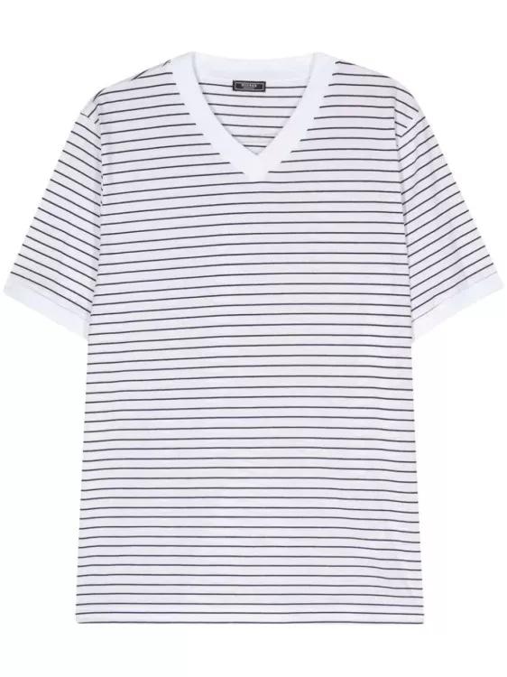 Peserico - V-Neck Striped T-Shirt - Größe 56 - white