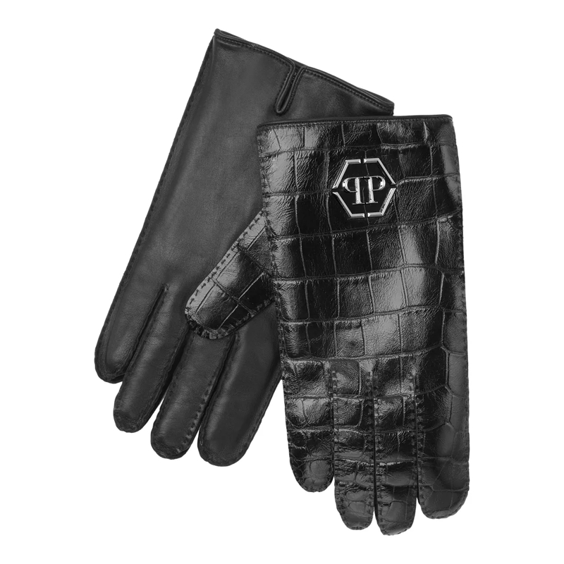 Philipp Plein Handschuhe Handschuhe Hexagon Crocco Print schwarz