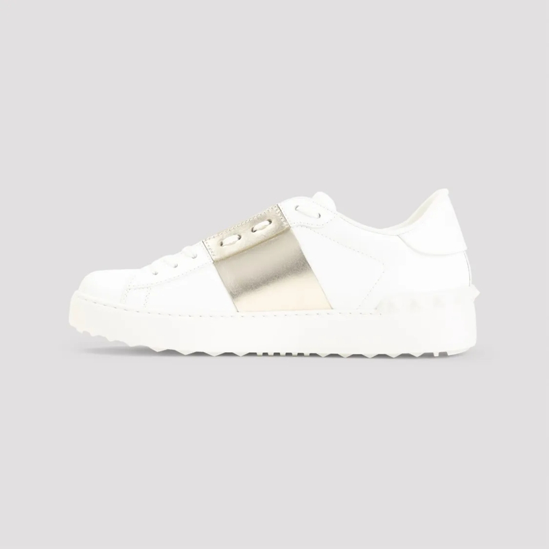 Valentino Garavani Low-Top-Sneaker Low-Top Leather Sneakers With Metallic Gold Panel Neutrals