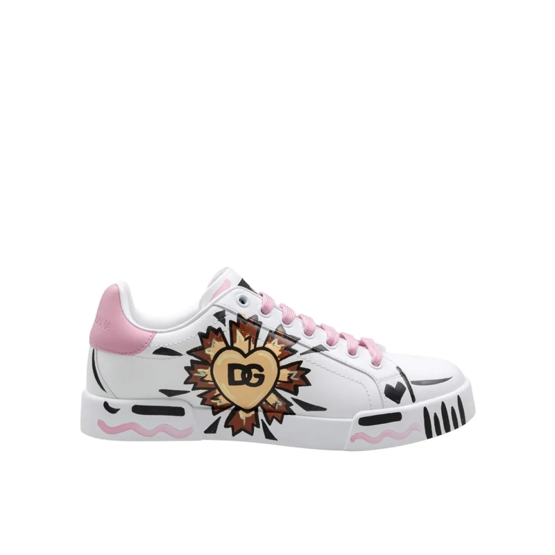 Dolce&Gabbana Low-Top-Sneaker Hand-Painted White Leather Sneakers Purple