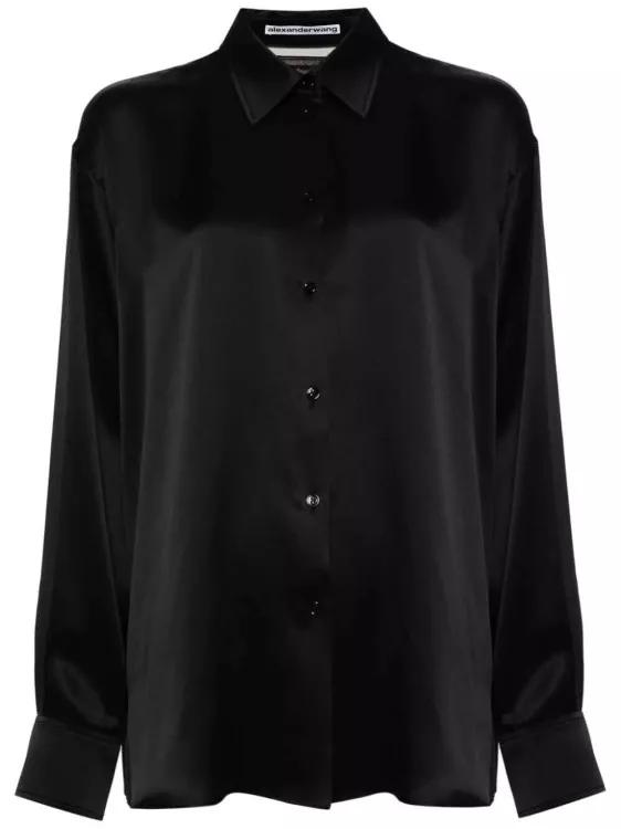 Alexander Wang - Black Tulle-Panel Silk Shirt - Größe L - black