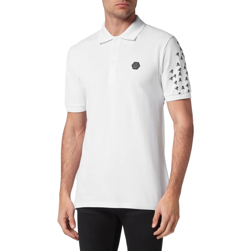 Philipp Plein Top Poloshirt Skull&Bones weiss