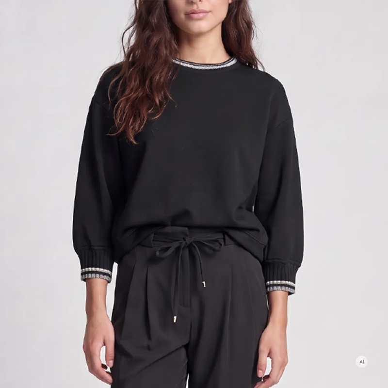 Marc Aurel Bluse Shirt- Rippband mit Glanzgarn- Rundhals- Scuba schwarz(Image 3)