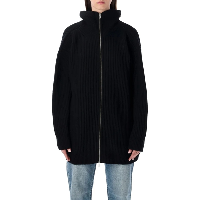 MM6 Maison Margiela Strickjacke Ribbed Wool-Blend Cardigan Dress Black