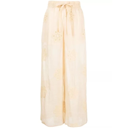 Zimmermann Acadian Floral-Embroidered Ramie Trousers Yellow 