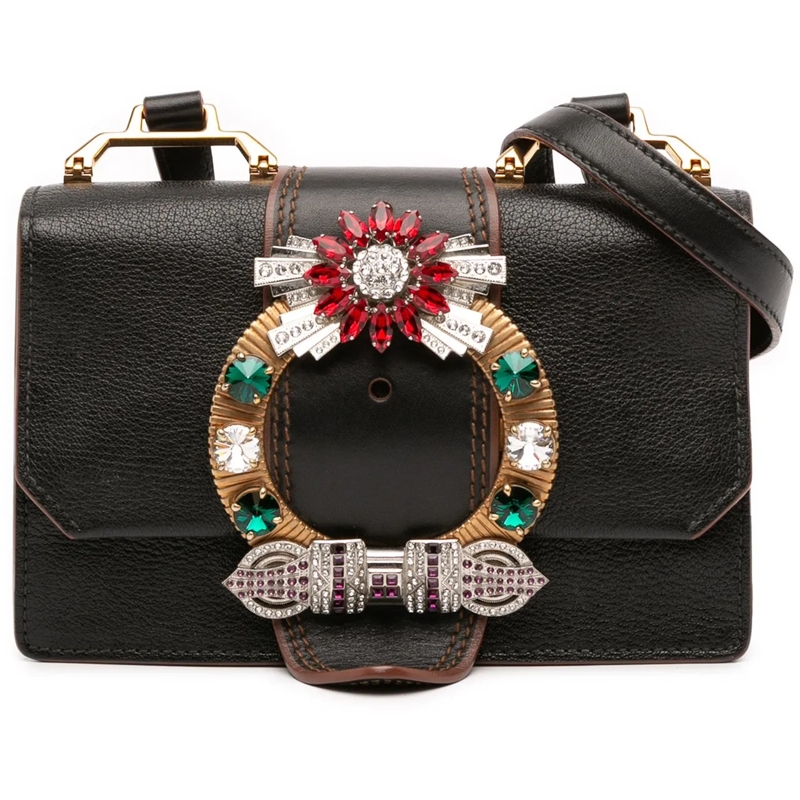 Miu Miu Schultertasche Goatskin Madras Soft Calf Crystal Embellished Cros schwarz