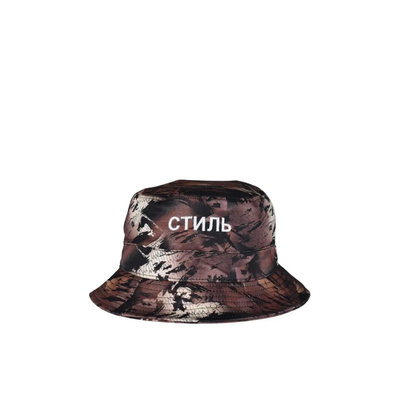 Heron Preston Hut Camouflage Bucket Hat With Contrasting Logo Detail Black
