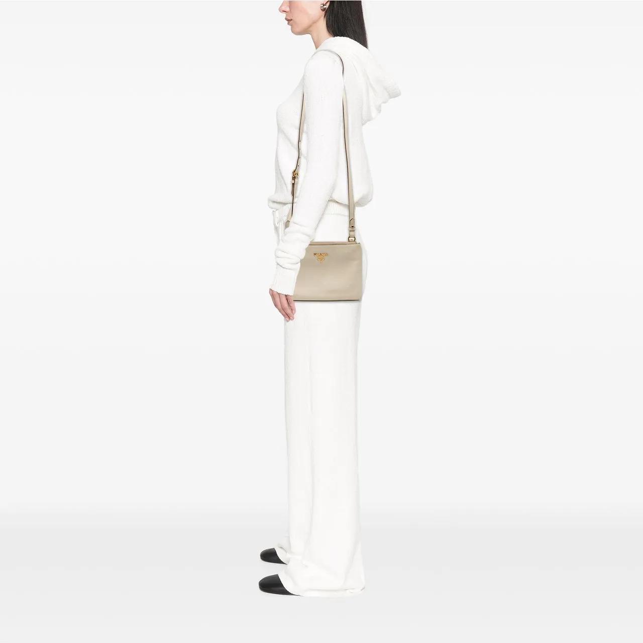 Thumbnail - Prada Hobo Bags - Vitello Daino Double Zip Crossbody - Gr. unisize - in Weiß - für Damen