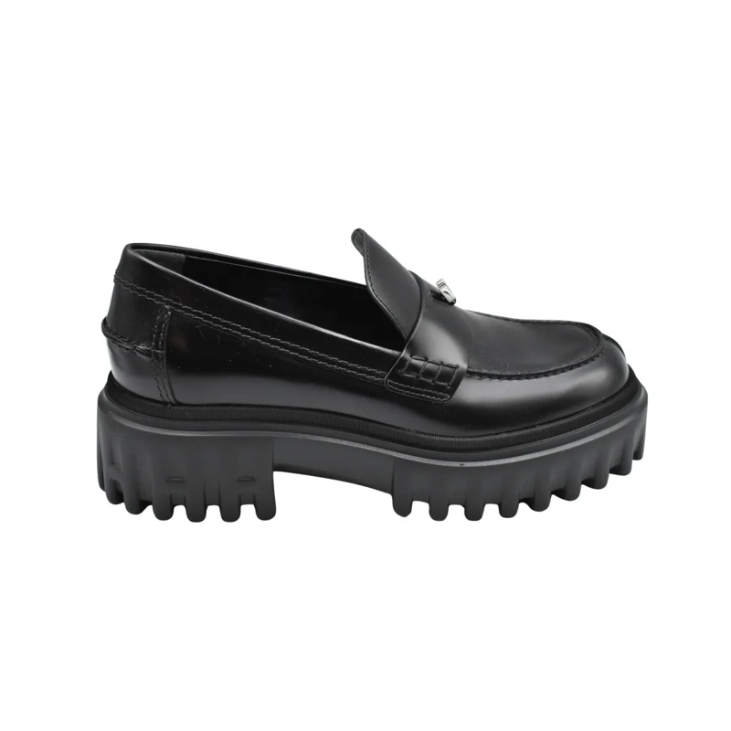 Hogan Ballerinas Black Leather Low-Top Loafers Black