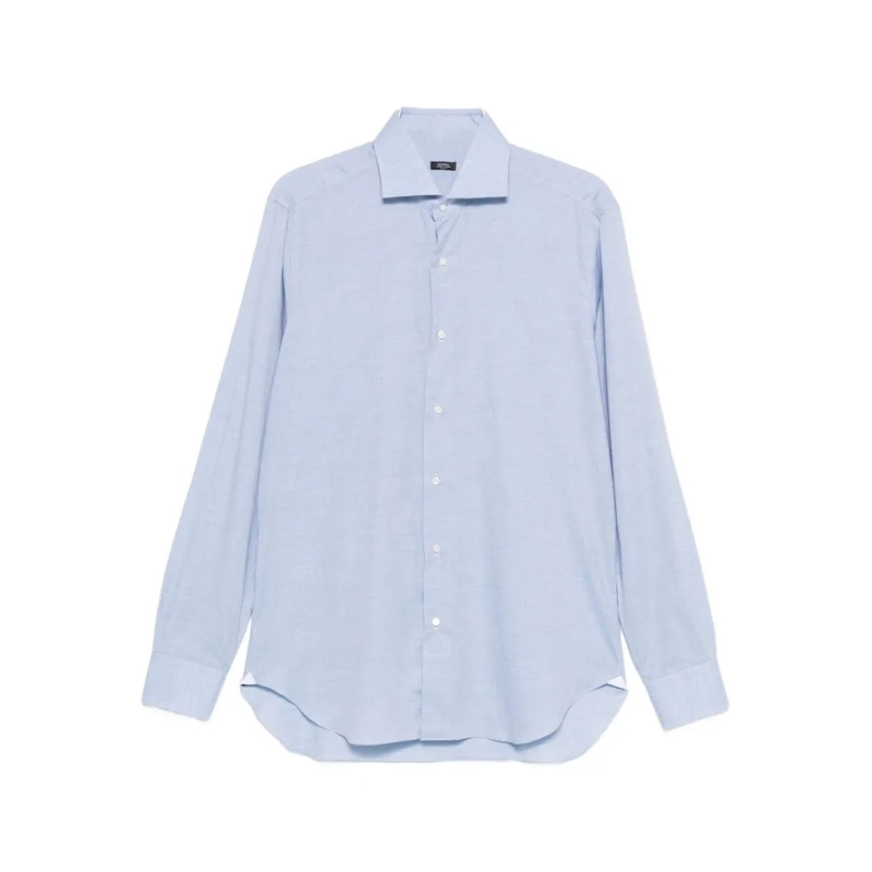 Barba Overhemd Long-Sleeve Button-Up Shirt With Pointed Collar Blue