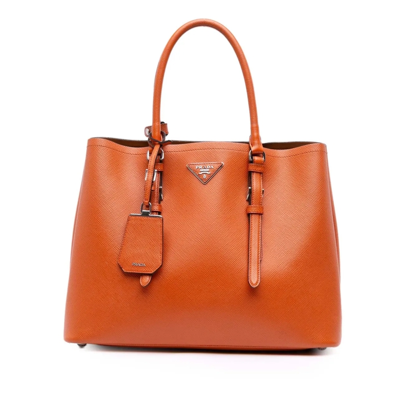 Prada Sac à bandoulière Medium Saffiano Cuir Double Satchel orange