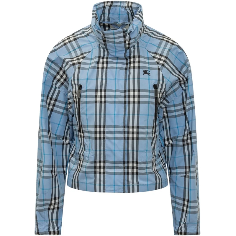 Burberry Übergangsjacke Giacca con Collo Alto e Motivo a Quadri hellblau