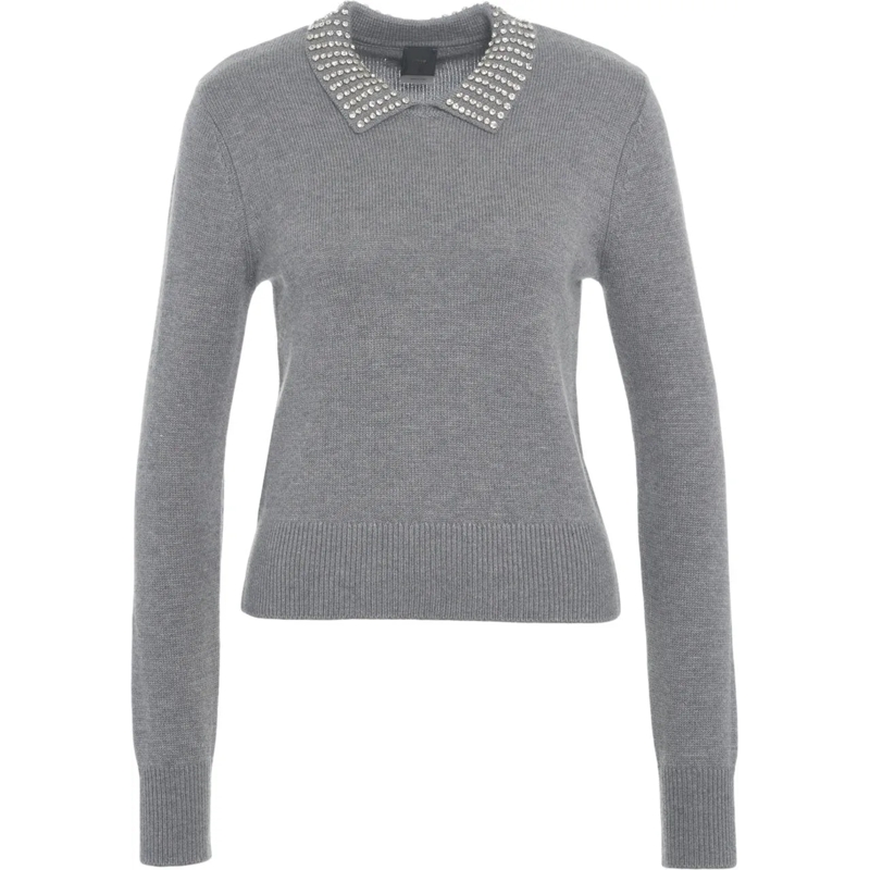 Pinko  Knit Sweater with Rhinestones 'Ventotene' grau