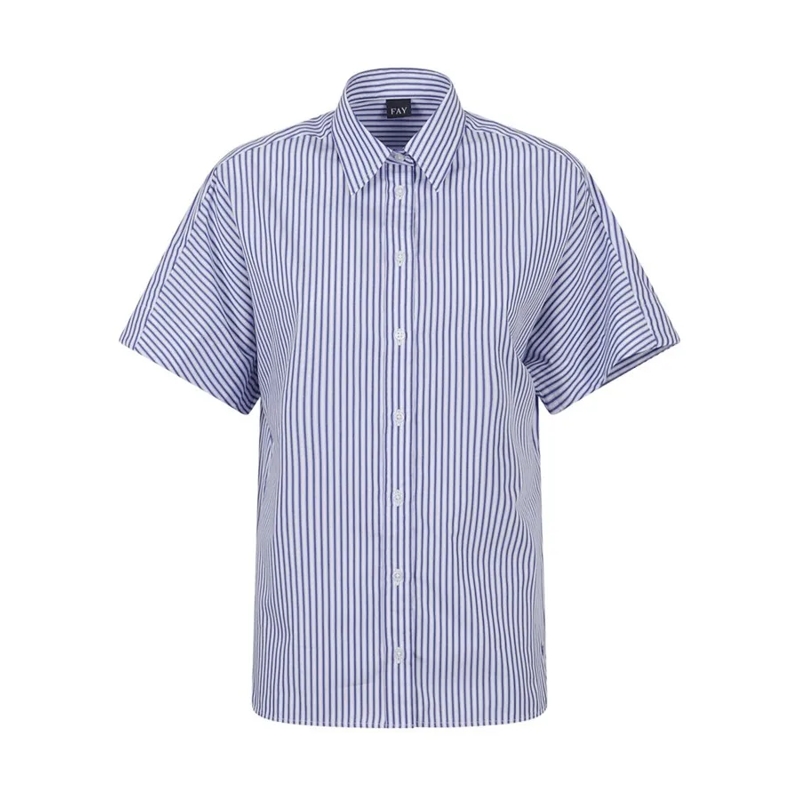 Fay Overhemd Blue Cotton Shirt With Classic Collar And Short Ki Blue