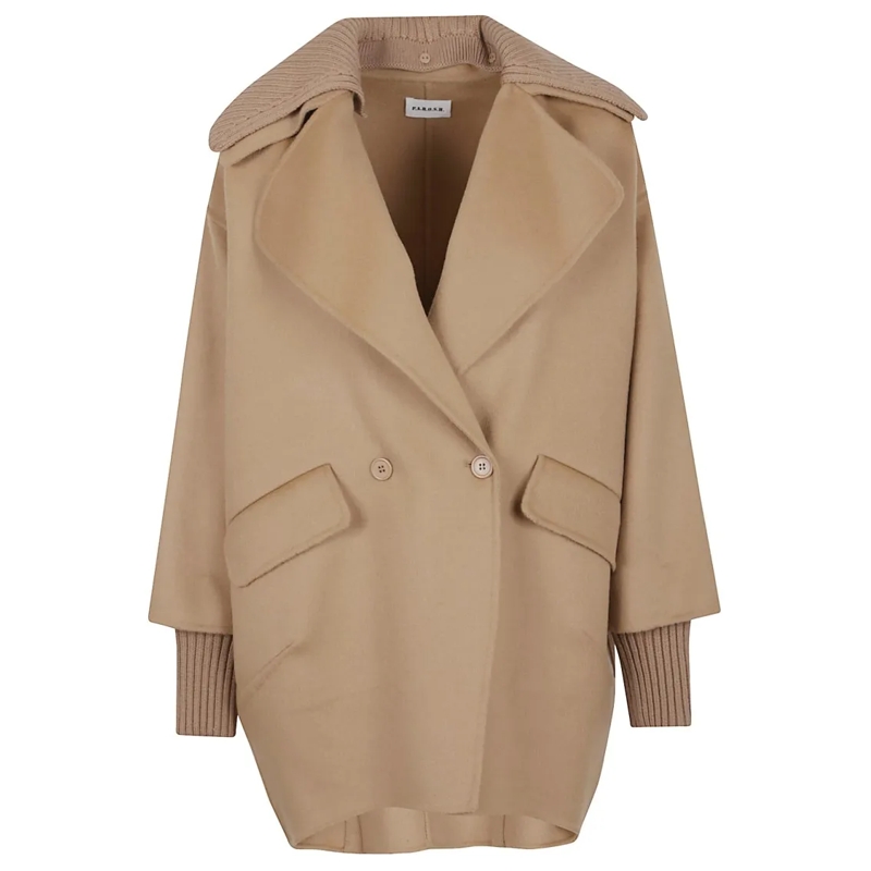 P.A.R.O.S.H. Cape Nude Wool Cape With Double-Breasted Front Neutrals