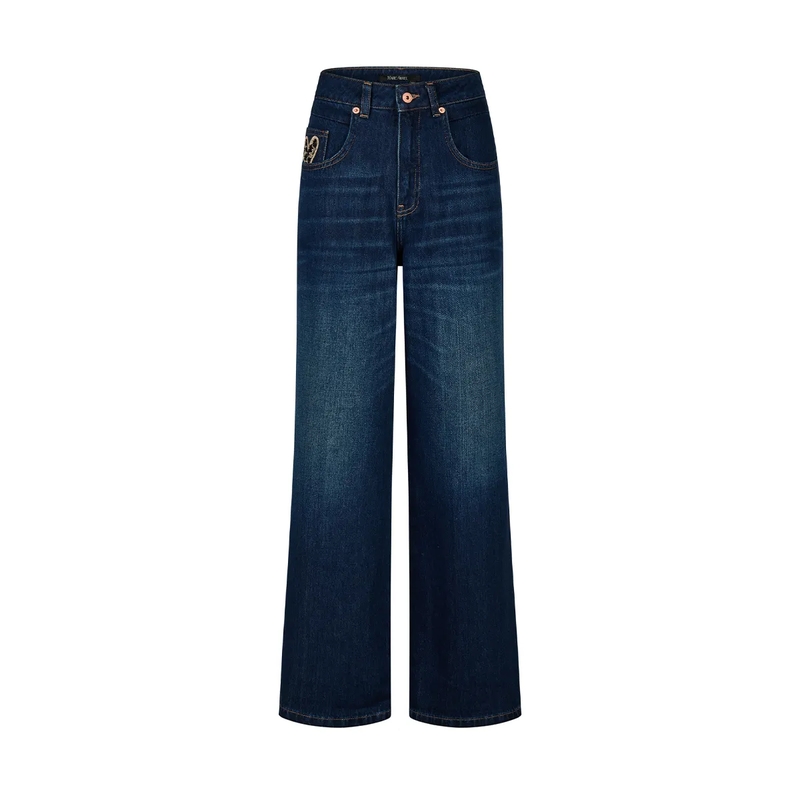 Marc Aurel Wide-Leg-Jeans Jeans- mit spitzer Passennaht- veganes Lederlab blau