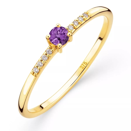 DIAMADA 9K Ring with Diamond and Amethyst Yellow Gold and Amethyst Diamanten Ring
