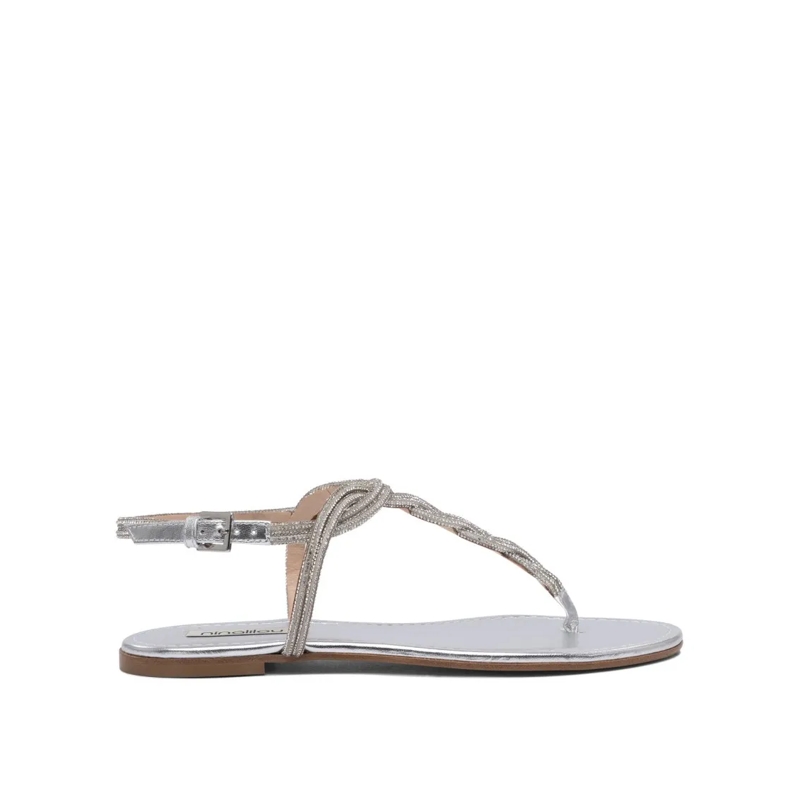 Ninalilou Sandalen Braided Leather Sandals With Silver Finish Silver