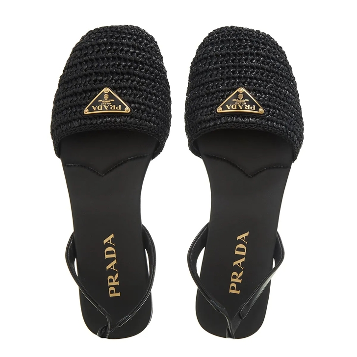 Prada Logo Plaque Tie Fastened Sandals Black Sandal