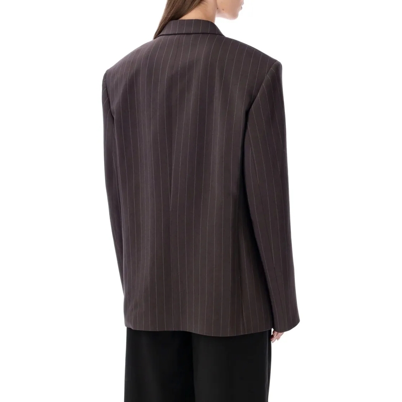 Magda Butrym Blazer Pinstripe Double-Breasted Blazer Brown