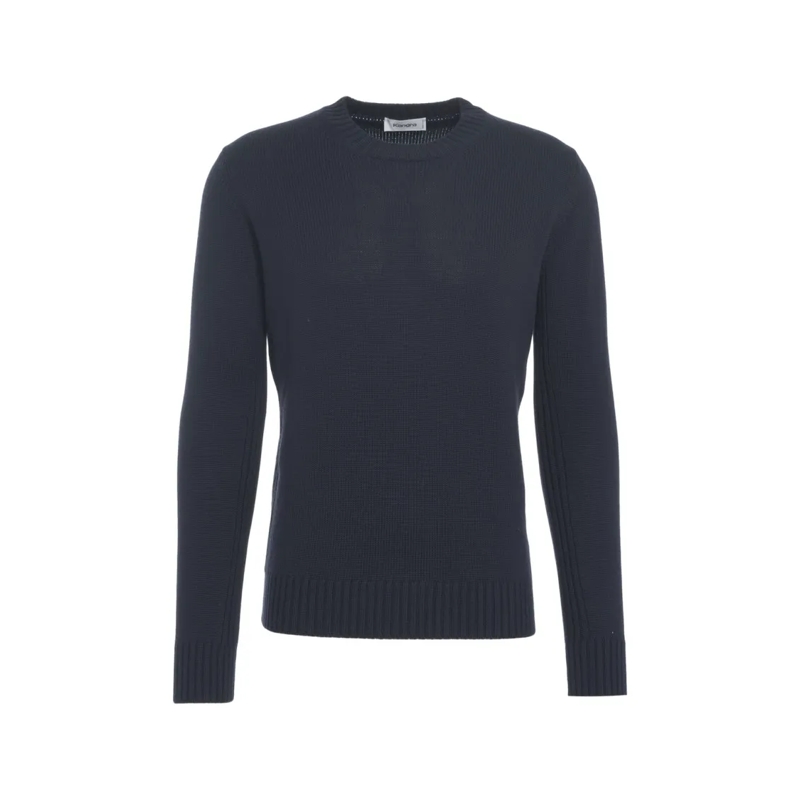 Kangra Pullover Round Neck Wool Sweater With Ribbed Details Black