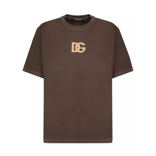Dolce&Gabbana Olive Green T-Shirt With Logo Print Brown T-shirts