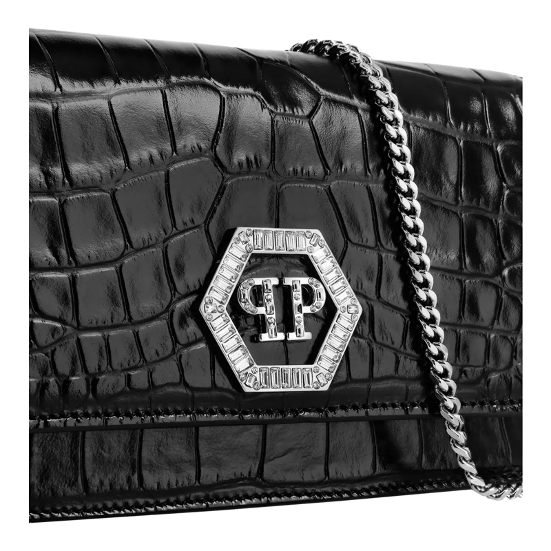 Philipp Plein Schultertasche Klappentasche Hexagon Crocco Geprägt schwarz(Image 5)