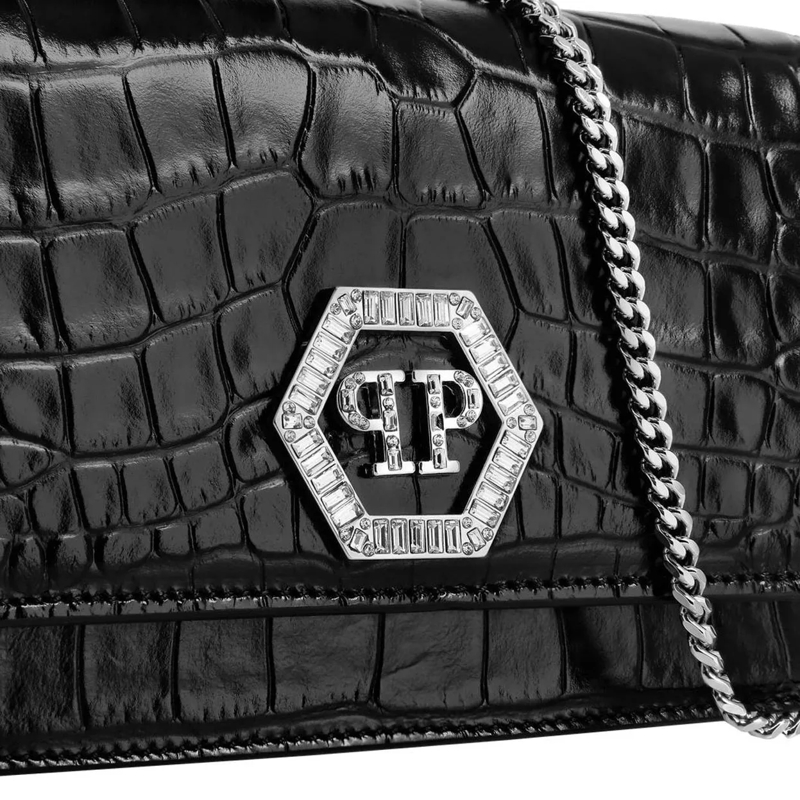 Philipp Plein Schultertasche Klappentasche Hexagon Crocco Geprägt schwarz(Image 4)