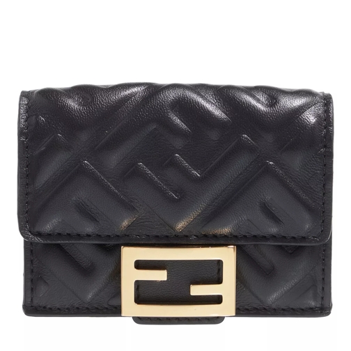 Fendi Nappa Leather Micro Trifold Wallet Black Tri-Fold Portemonnaie