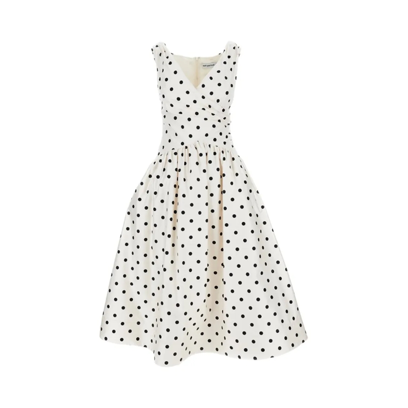 Self Portrait Midikleid Cream Polka Dot Cotton Midi Dress White