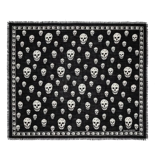 Alexander McQueen Scarf Skull Print Black Wollen Sjaal