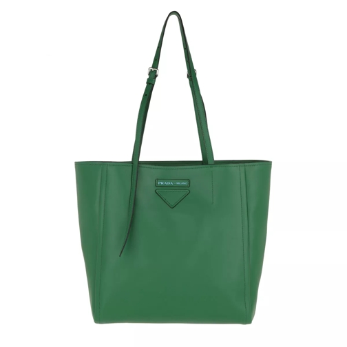 Prada Logo Tote Bag Rivets Leather Green/Black Fourre-tout