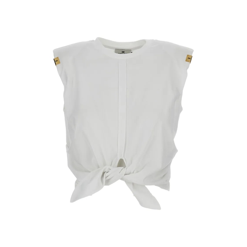 Elisabetta Franchi T-shirt Cotton Oversized Tie-Waist T-Shirt Neutrals