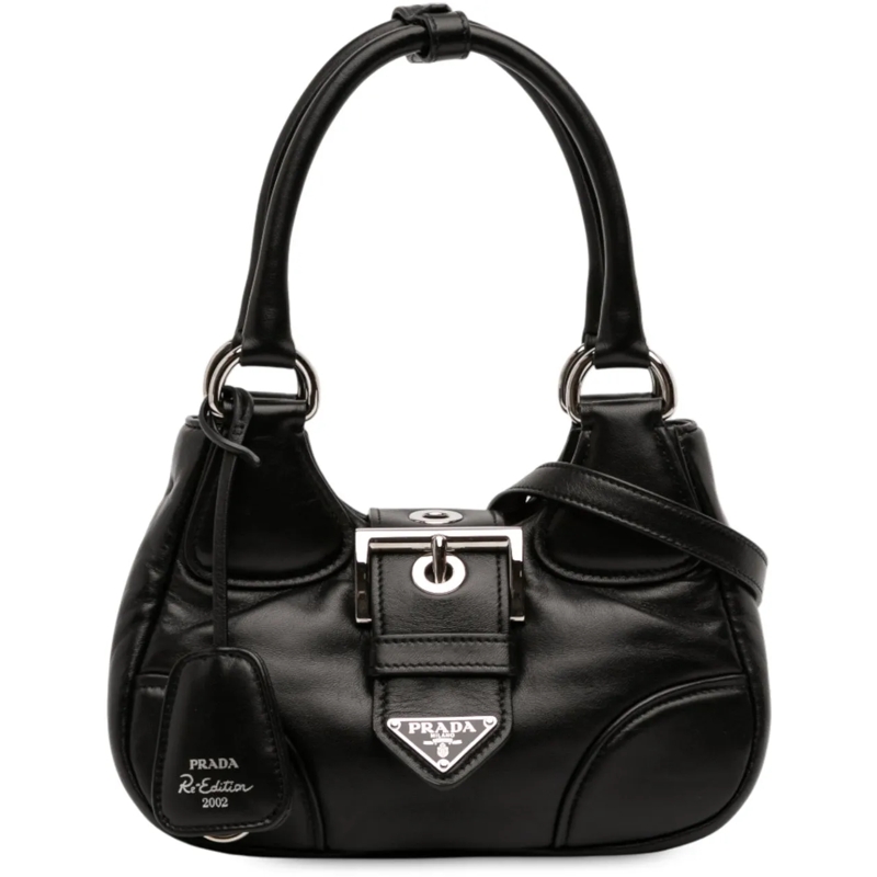 Prada Schultertasche Nappa Soft Padded Re Edition 2002 Moon Satchel schwarz