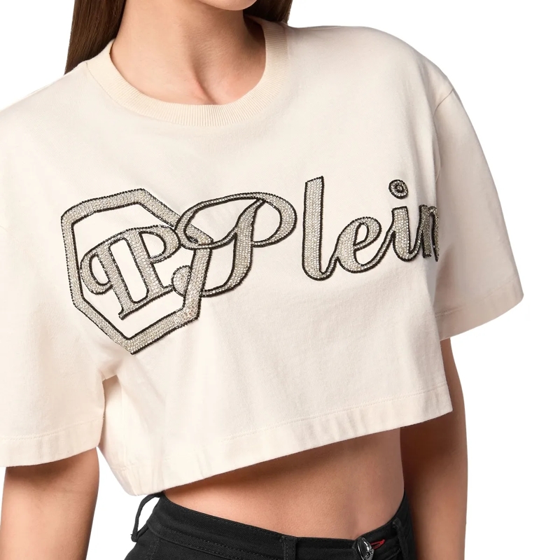 Philipp Plein Top T-Shirt Signature Mit Schmucksteinen weiss(Image 5)