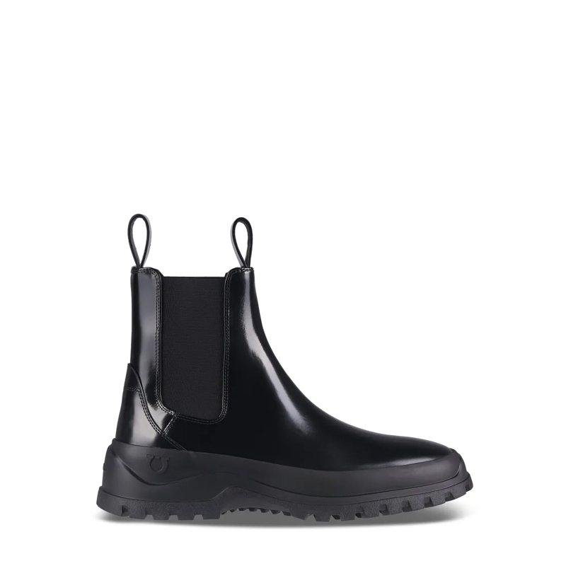 Salvatore Ferragamo Bottes Black Calf Leather Boots With Chunky Rubber Sole Black