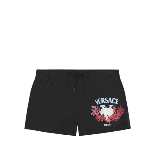 Versace Black Coral-Print Shorts Black 