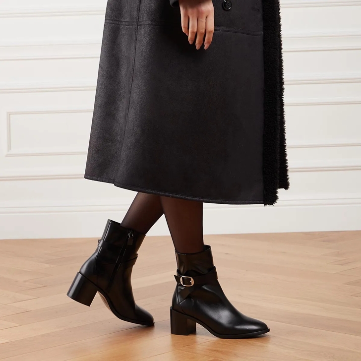 Stuart Weitzman Esme Belted Zip Bootie Black Ankle Boot