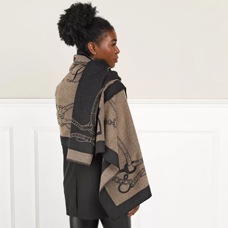 Lauren Ralph Lauren Wollschal Eqstrn Scarf Wrap Black Camel(Image 3)
