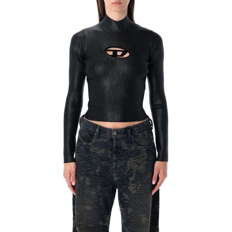 Diesel Haut à manches longues M-Valari-Tn Iridescent Black Ribbed Turtleneck Black