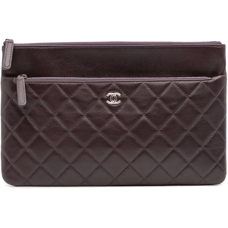 Chanel Pochette CC Quilted Lambskin Double Zip Clutch lila