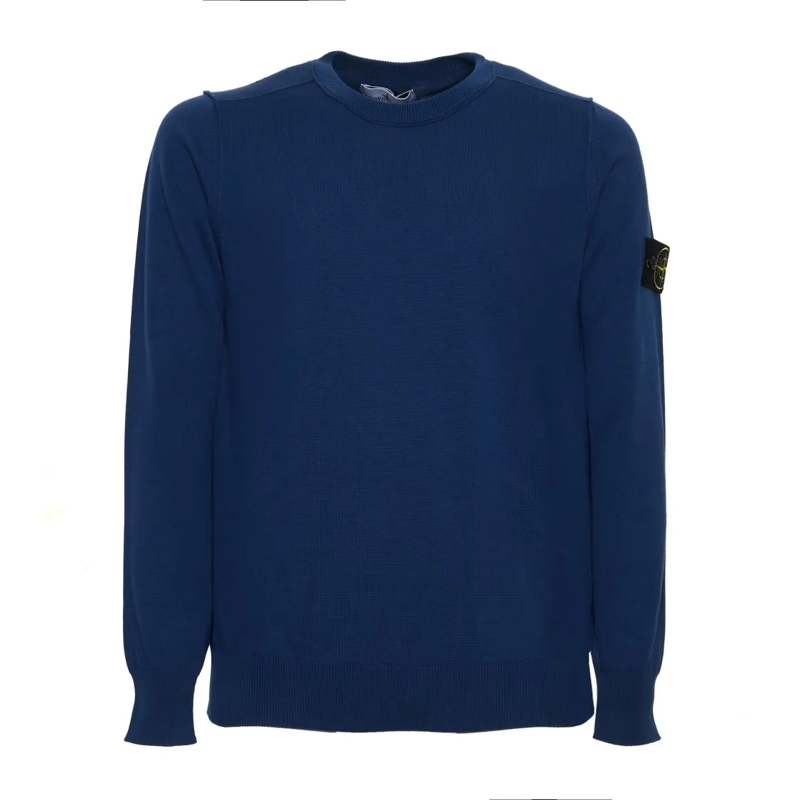 Stone Island Pull Organic Cotton Crew Neck Sweater With Iconic Badge Blue