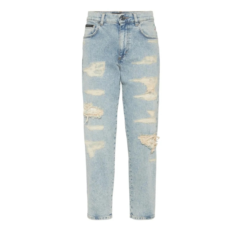 Philipp Plein Cropped-Jeans Jeans Mom Fit hell-blau