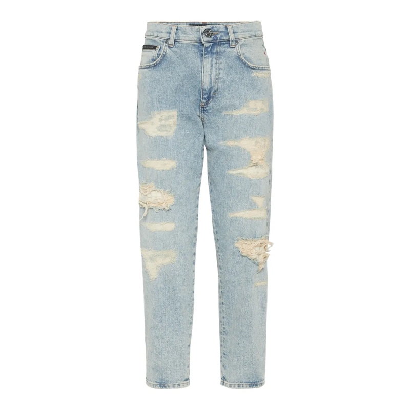 Philipp Plein Cropped-Jeans Jeans Mom Fit hell-blau