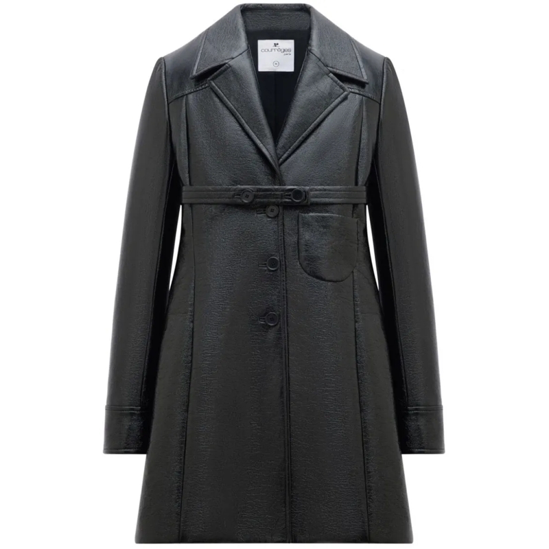 Courrèges Bontjassen Heritage Belted Vinyl Tailored Coat Black