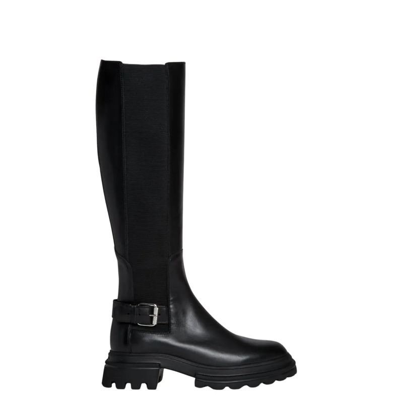 Hogan Bottes Black Leather Elastic Boot Black