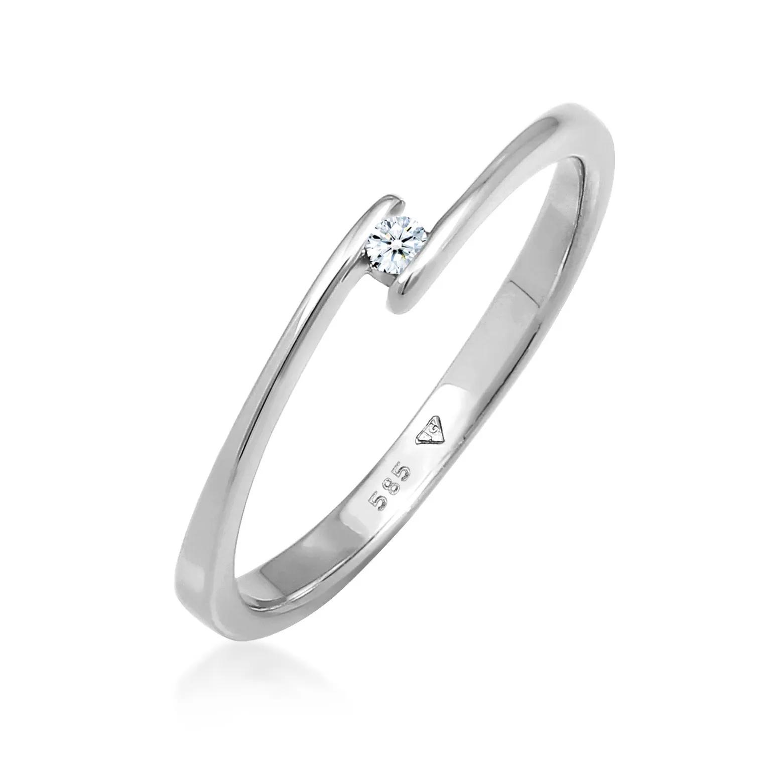 Elli Ringe - Ring Edel Verlobung Diamant (0.03 ct.) 585 Weißgol - Gr. 58 MM - in Silber - für Damen und Herren