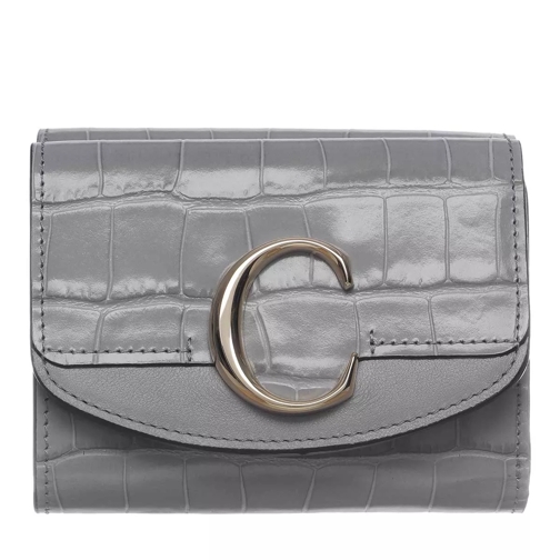 Chloé Small Trifold Wallet Shiny Calfskin Stormy Grey Tri-Fold Portemonnee