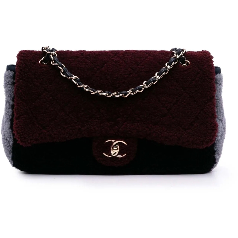 Chanel Sac à bandoulière Medium Tricolor CC Quilted Shearling Single Flap rot